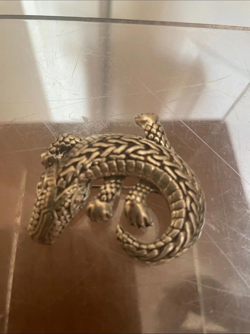 Silver Crocodile Reptile Figurine Brooch - stamped .925